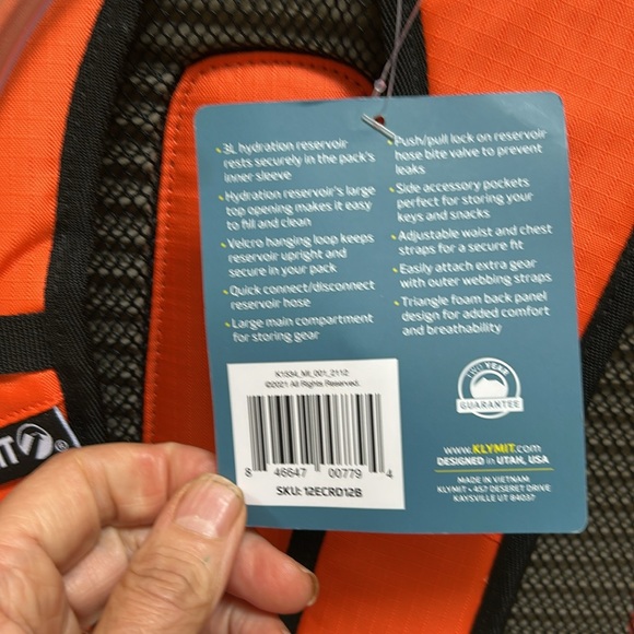 Klymit Echo 12L Orange Backpack NEW TAGS HYDRATION BACK PACK / WAIST PADDING - Picture 4 of 11